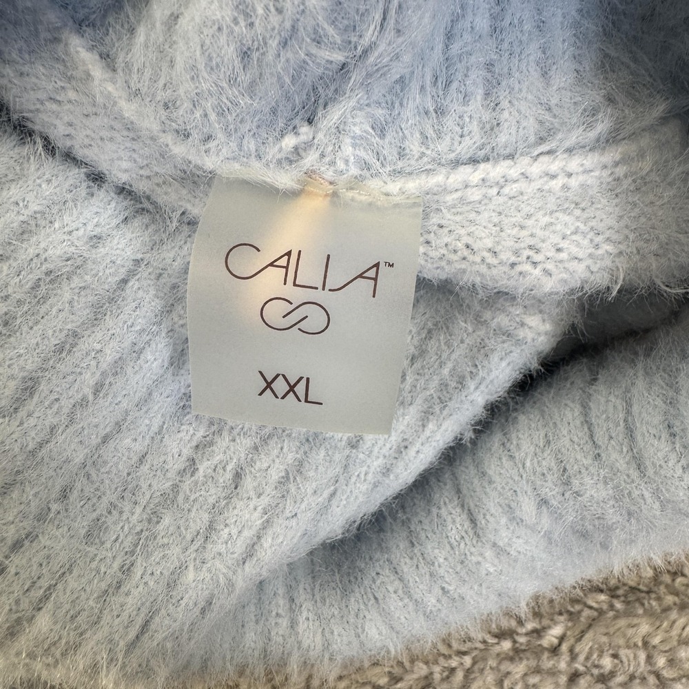 Calia Sweater Womens 2XL Light Blue Fuzzy Mock Neck Pullover Soft Knit Cozy - Picture 6 of 7